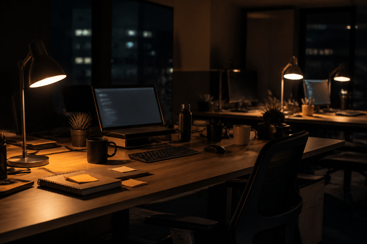 Quiet desks after a release in the studio